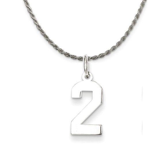 Sterling Silver Athletic Lg Polished Number 2 Necklace - 26 Inch - Picture 1 of 7